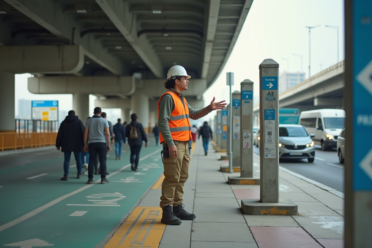 Jeune agent de transit en gilet haute visibilité