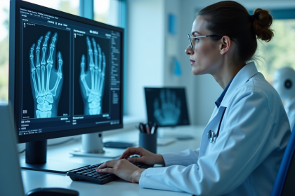 Professionnel médical analysant une image rayons X numérique