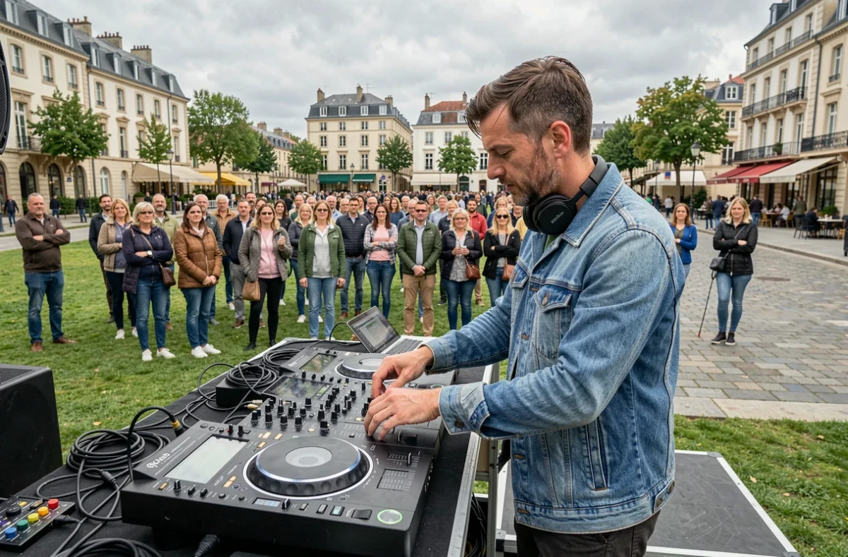 DJ Calais Sono en prestation polyvalente sur une scène extérieure en plein air dans le Pas-de-Calais