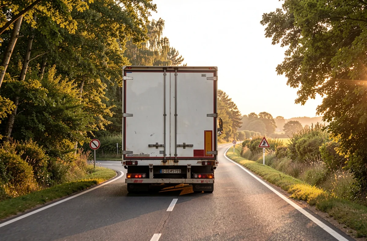 Camion de déménagement roulant sur une route de campagne