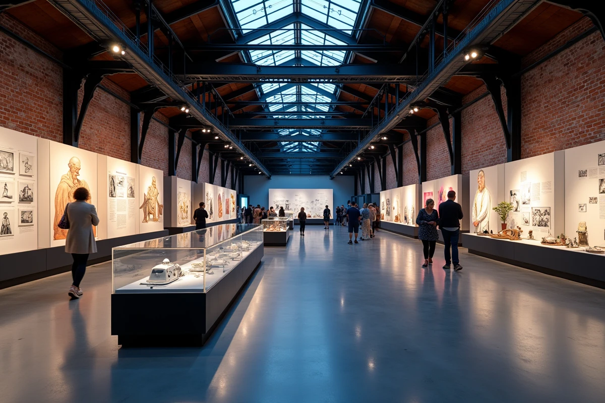 Vue intérieure d'une salle d'exposition Pixar dans un lieu culturel en région française
