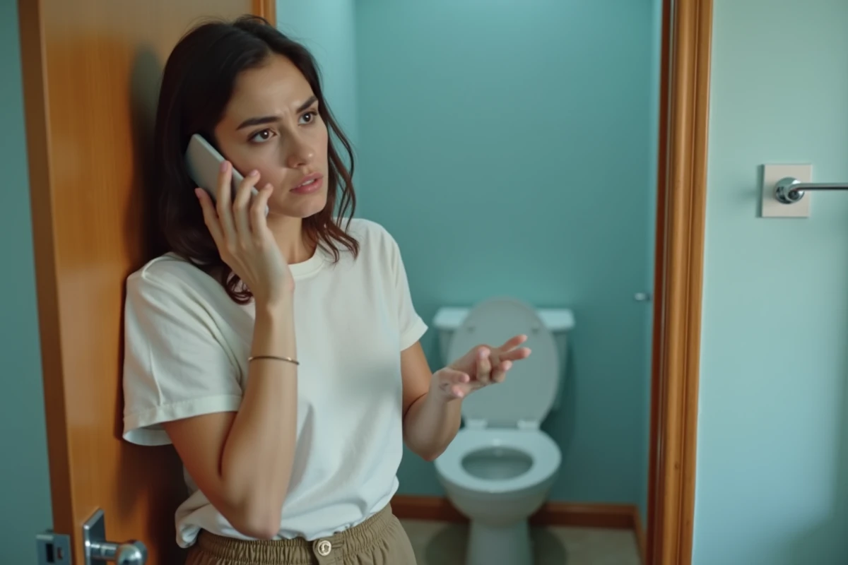 Jeune femme inquiète parlant au téléphone près d