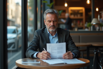 Homme d'affaires pensif dans un cafe parisien