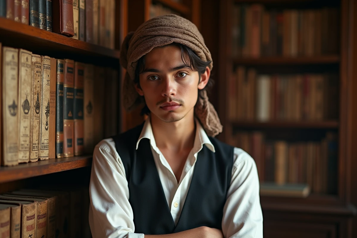 Jeune adulte en intérieur avec cartes maritimes et livres