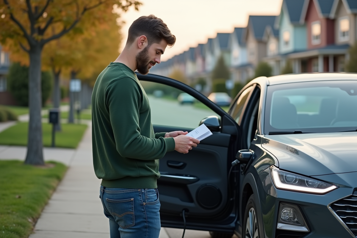Jeune homme vérifiant le tableau de bord de la voiture