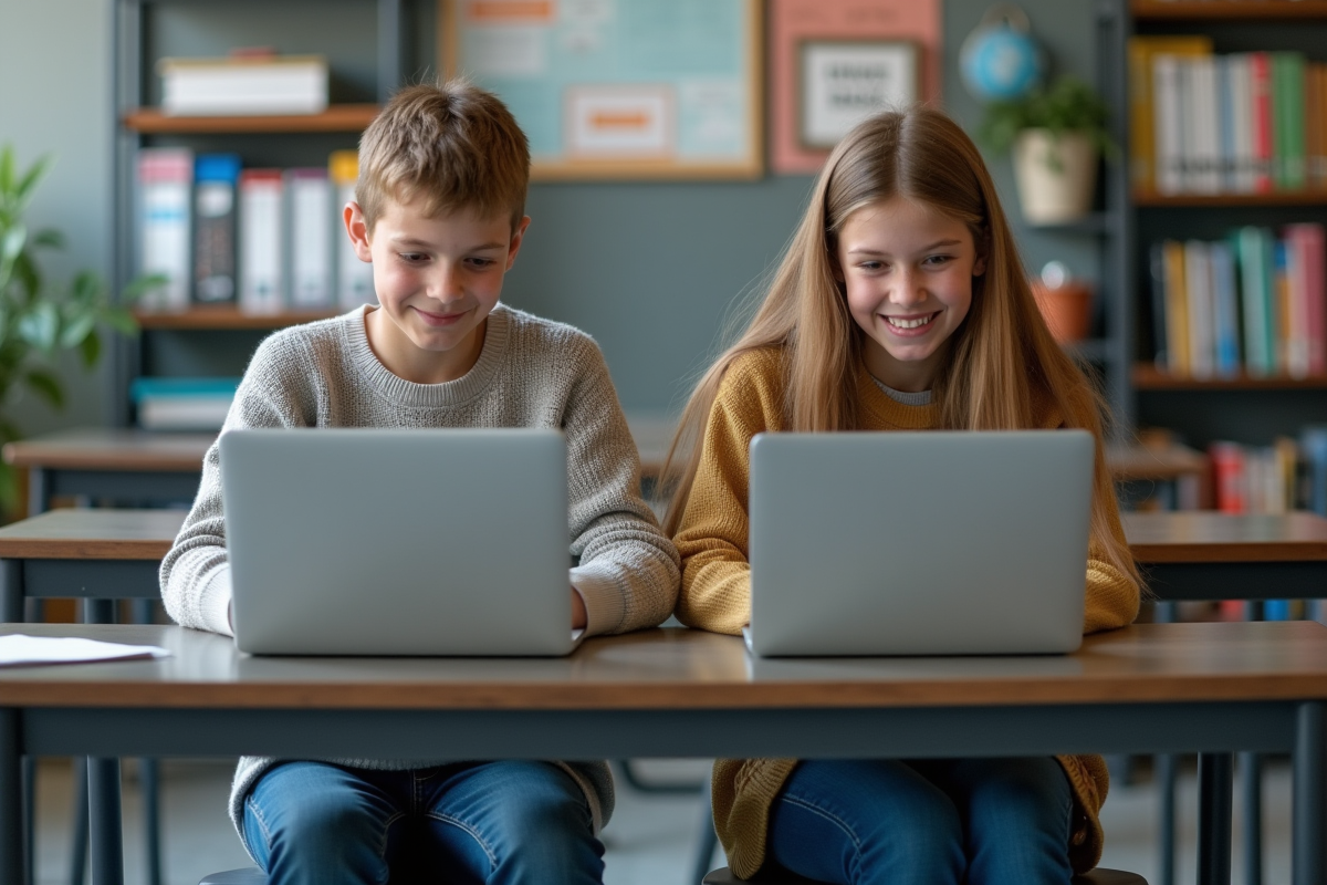 Adolescents en cours d'informatique dans un laboratoire scolaire