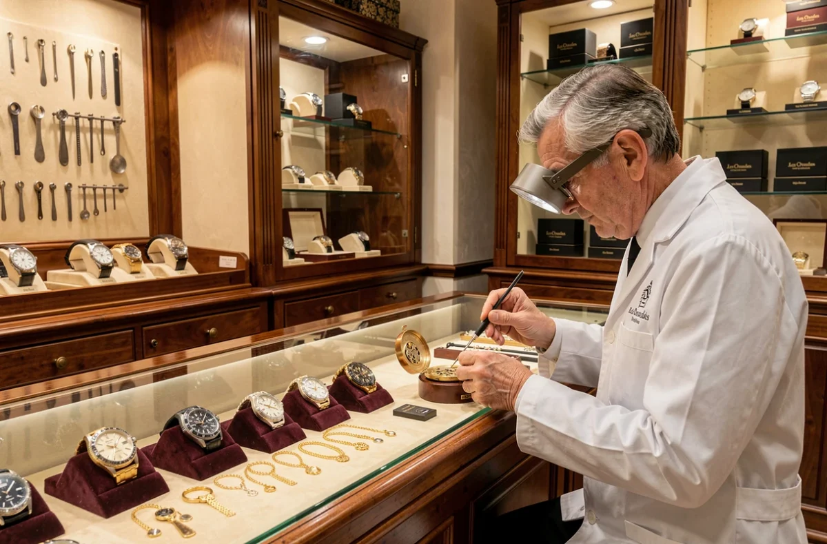 Horloger bijoutier Les Oreades en Essonne avec montres de luxe et bijoux en or exposés