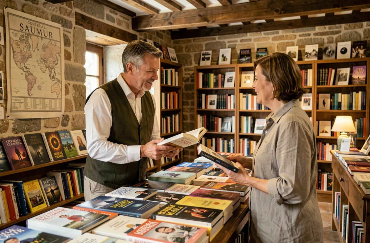 Libraire conseillant une cliente dans la librairie généraliste Le Livre à Venir à Saumur