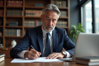 Notaire homme en costume dans un bureau moderne