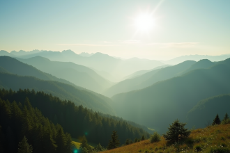 Paysage de montagne au Bessat avec lumière matinale