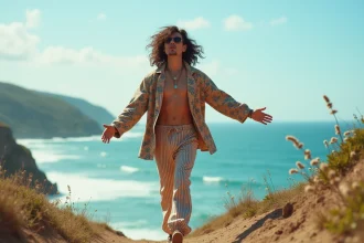 Personnage androgynes en scène de liberté sur une falaise