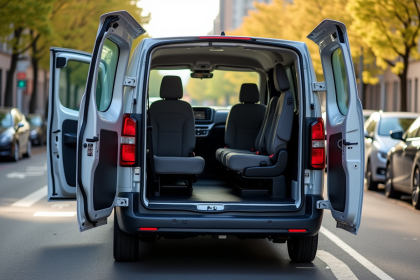 Peugeot Expert 5 places stationne en ville avec intérieur spacieux