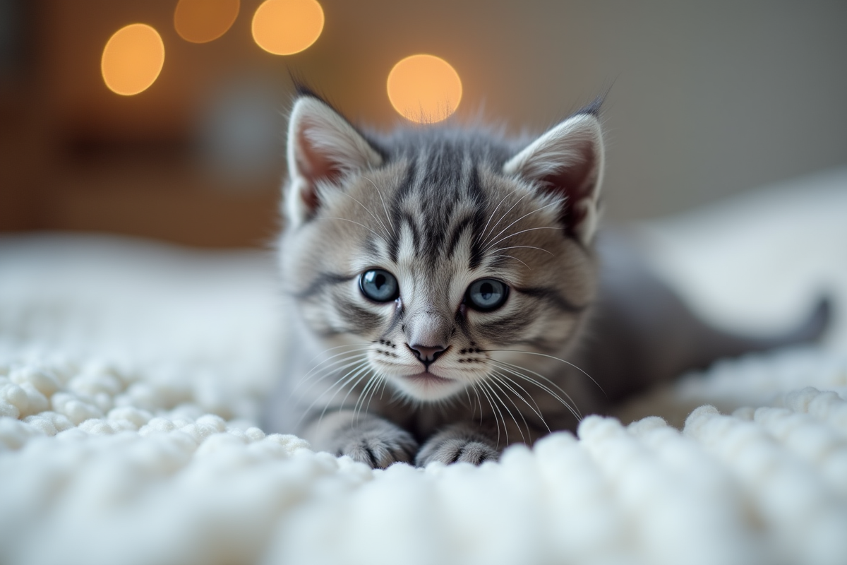 Portrait rapproché d un chaton gris aux yeux expressifs