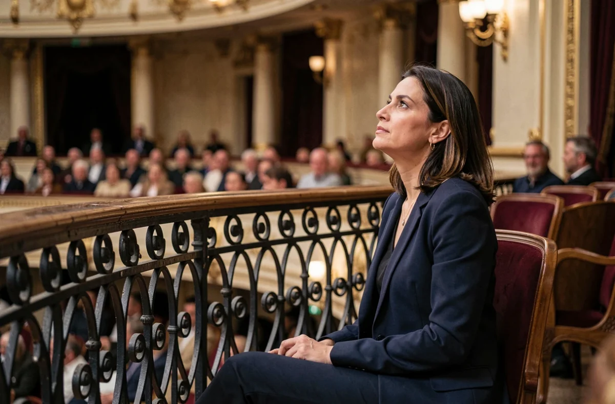 Spectatrice en balcon latéral au Théâtre Mogador avec vue partielle sur la scène et angle de vision limité