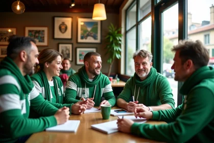 Supporters passionnes de rugby Paloise en discussion